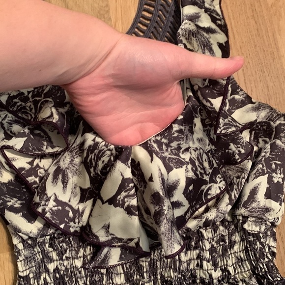 A’gaci Floral Sleeveless Ruffled Dress w/ Smocked Waist Purple & Cream Women’s S - Picture 3 of 13